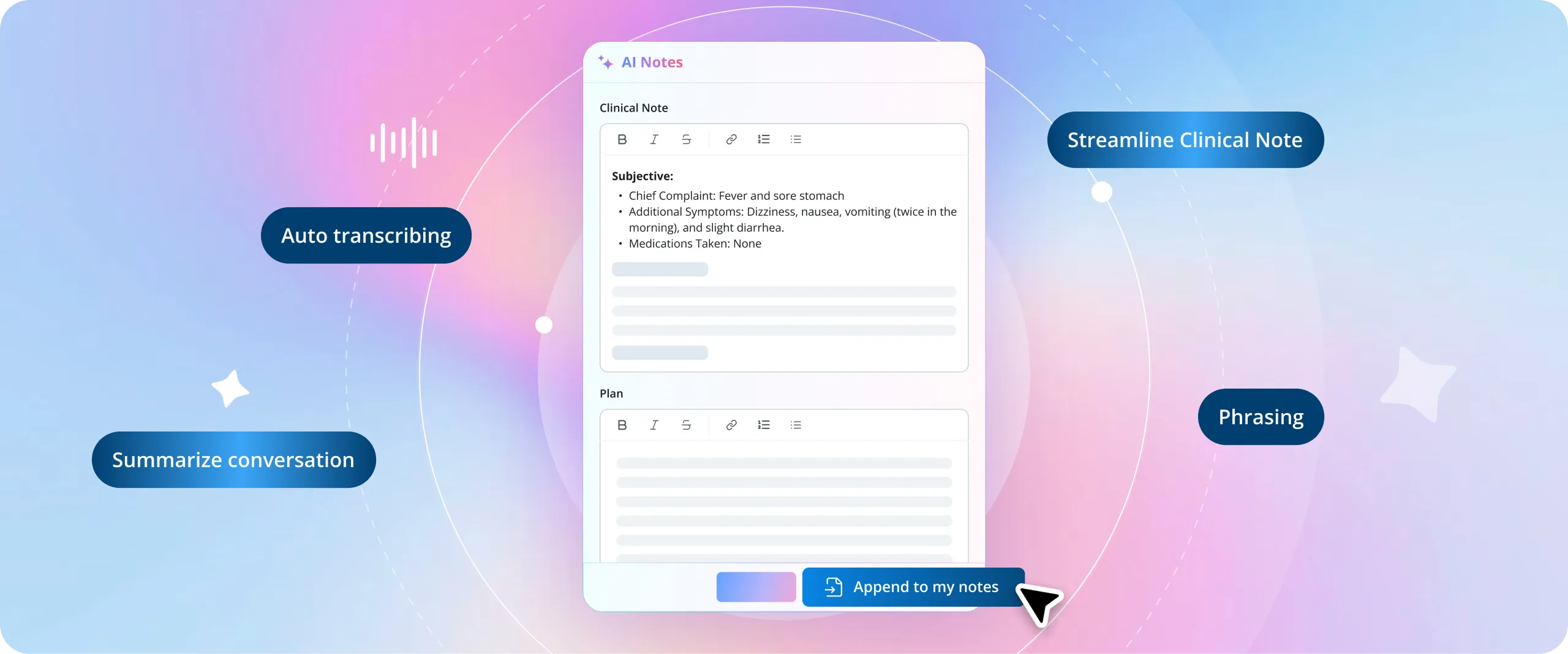 OtterSG AI Notes feature — desktop view showing real-time transcription and clinical note assistant