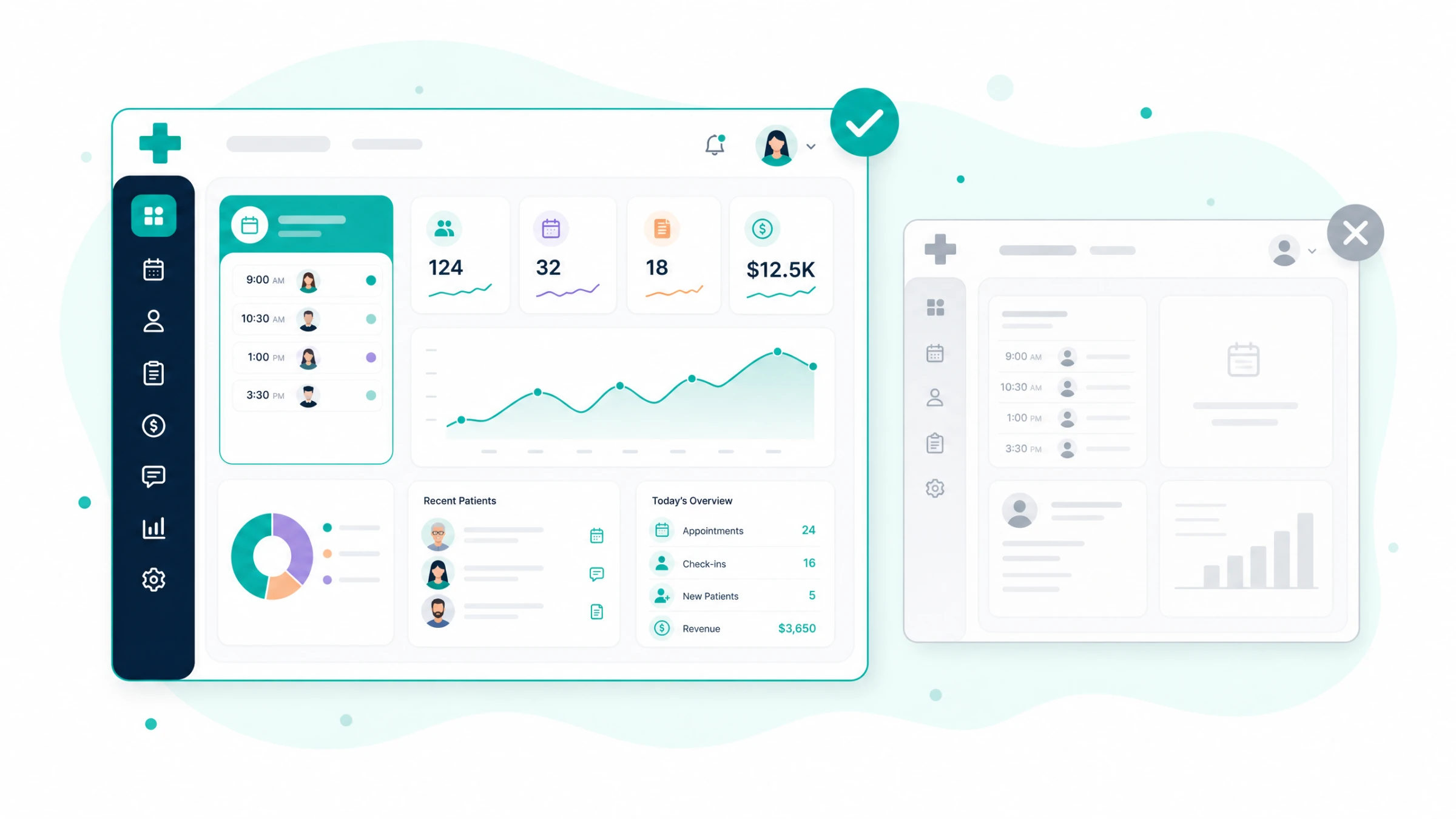 Illustration of comparing clinic management software options on a dashboard