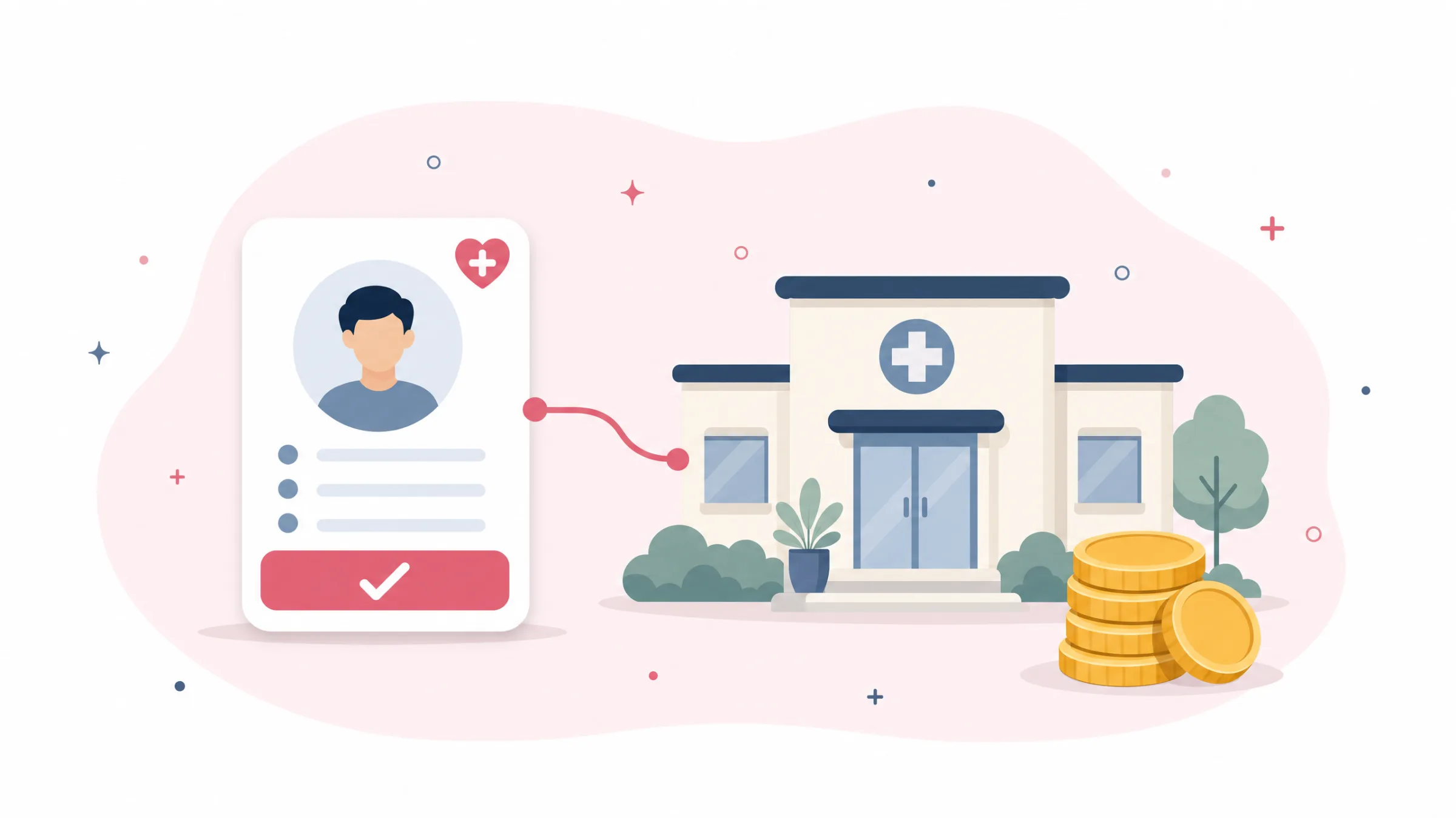 Illustration of a GP clinic linked to an enrolled patient's health plan with a recurring capitation payment