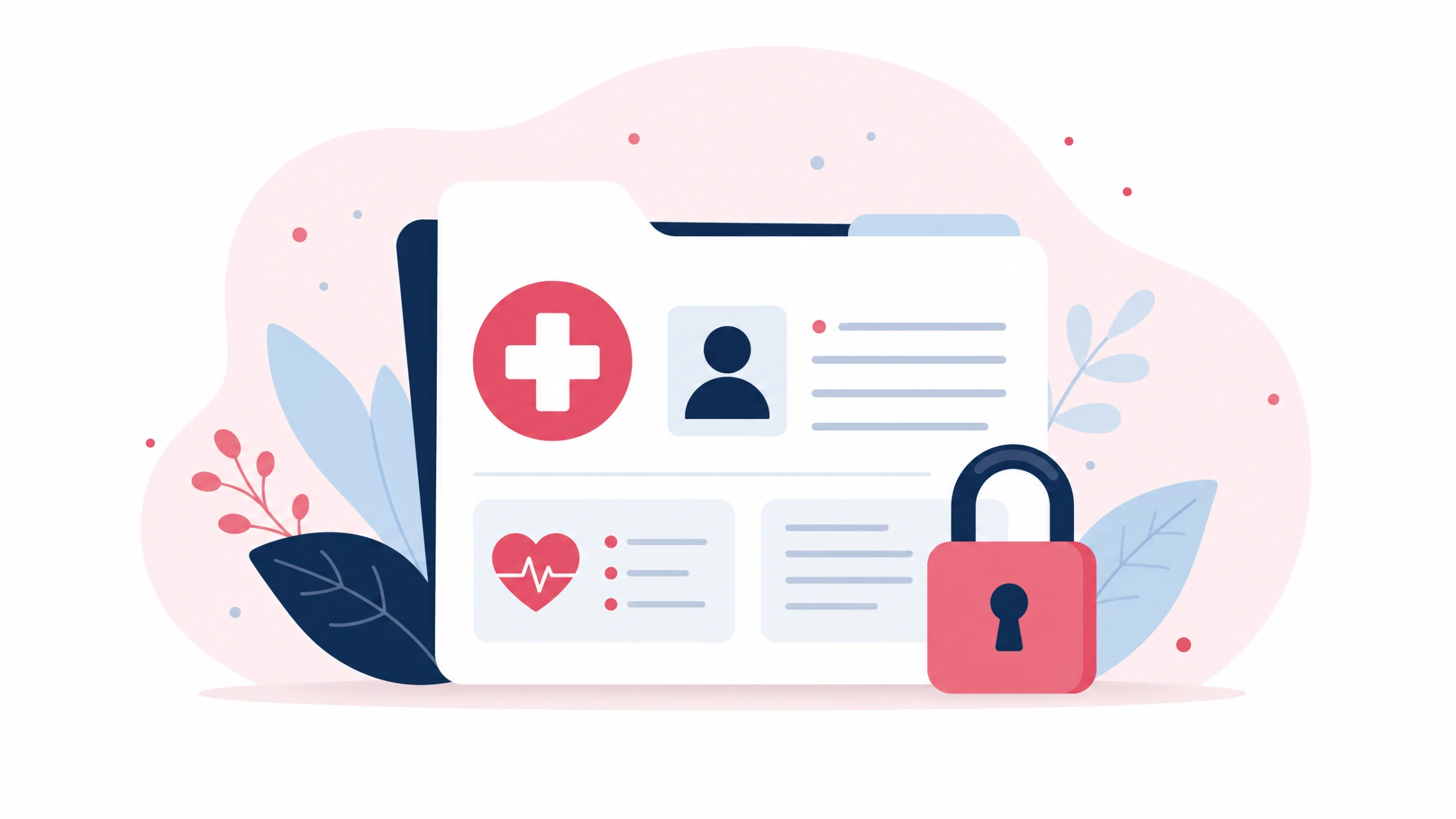 Illustration of a patient file protected by a privacy shield and lock